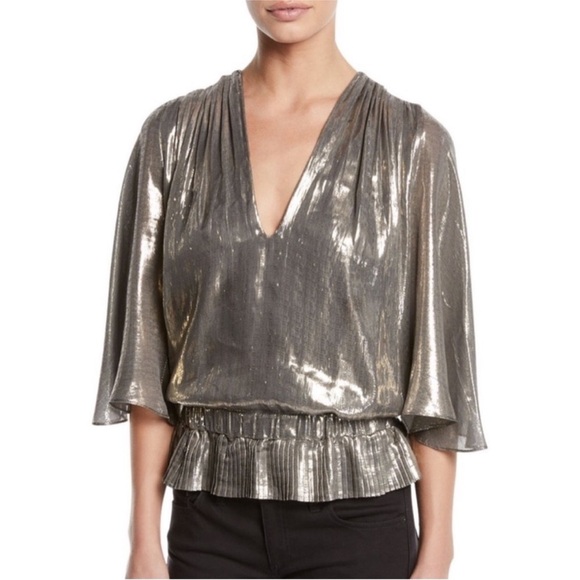 RAMY BROOK Tonya gold Metallic V Neck Top Blouse - Picture 7 of 9